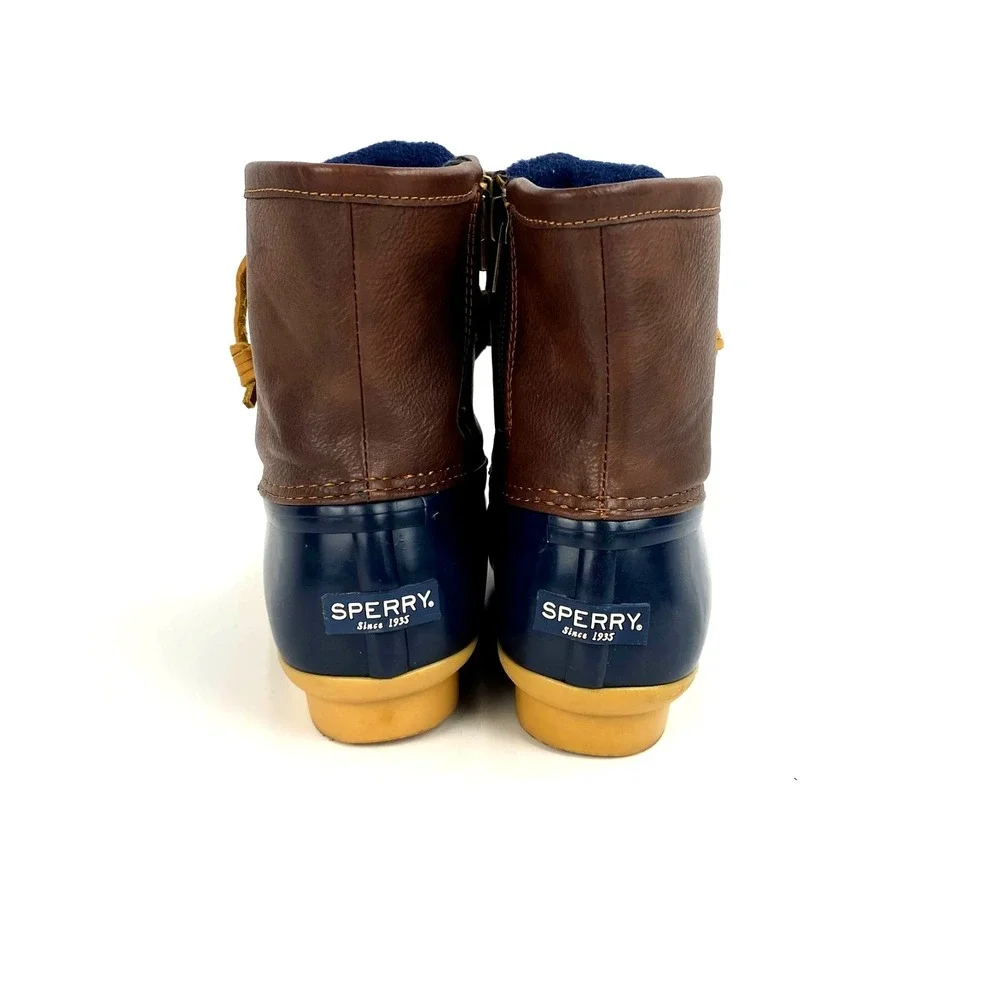 Sperry Saltwater Boots Girls 4M Duck Boots Waterproof LKNU Blue Brown Rain Shoes